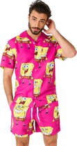 OppoSuits SpongeBob™ Pink Heren Zomer Set  - Bevat Shirt En Shorts - Tropische Zwem Kleding - Roze - Maat S