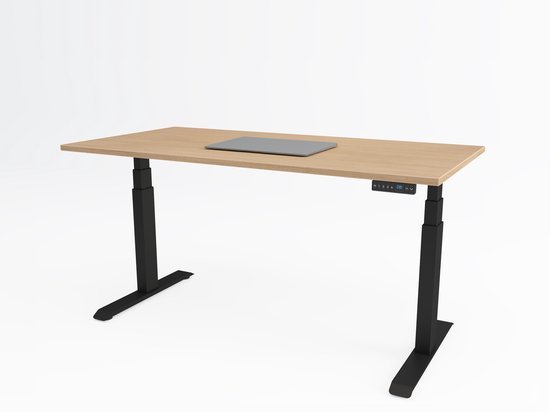 Tri-desk Premium | Elektrisch zit-sta bureau | Zwart onderstel | Havana blad | 180 x 80 cm