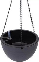 Hangpot (grijs) met metalen ketting en waterpeil (21 cm met een ketting van 40 cm, kunststof) | Plantenhanger