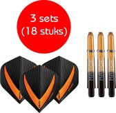 Dragon darts - Maxgrip – 3 sets - darts shafts - zwart-oranje - short – en 3 sets – Vista-X – darts flights