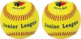 2x Oranje/gele honkballen/softballen 10 cm voor kinderen - 10 cm - Buitenspeelgoed balsport - Professionele honkballen