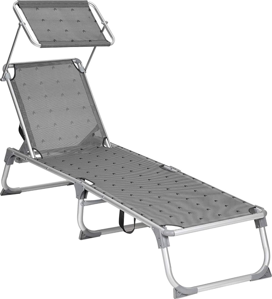 Ligstoel, verstelbare stoel om te zonnen, opvouwbaar, 55 x 193 x 31 cm, draagt tot 150 kg - vogelpatroon, grijs