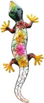 Grote metalen salamander gekleurd 55 x 25 cm tuin decoratie - Tuindecoratie salamanders - Dierenbeelden hangdecoraties