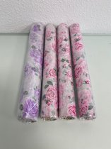 Cadeauverpakking/versiering bloemen (roze en paars) - set van 4 rollen