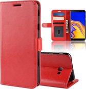 R64 textuur enkele vouw horizontale flip lederen case voor Galaxy J4 +, met houder & kaartsleuven & portemonnee (rood)