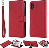 Voor iPhone XS Max Effen kleur Horizontale Flip Beschermhoes met houder & kaartsleuven & portemonnee & fotolijst & lanyard (rood)