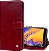 Business Style Oil Wax Texture Horizontal Flip Leather Case voor Galaxy J4 +, met houder & kaartsleuven & portemonnee (rood)