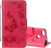 Voor Huawei P9 Lite Mini Vintage reliëf bloemen vlinderpatroon Horizontale flip lederen tas met kaartsleuf en houder & portemonnee en lanyard (rood)