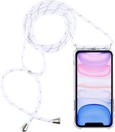 Vierhoekige anti-fall transparante TPU mobiele telefoonhoes met lanyard voor iPhone 11 (wit)