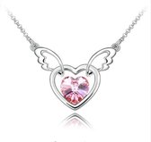 Dames Ketting Angel Wing Pink - Luxe ketting hart hanger - Swarovski elements hart ketting - sieraad valentijnscadeau vrouw - kerstcadeau vriendin - hart ketting - roze swarovski h