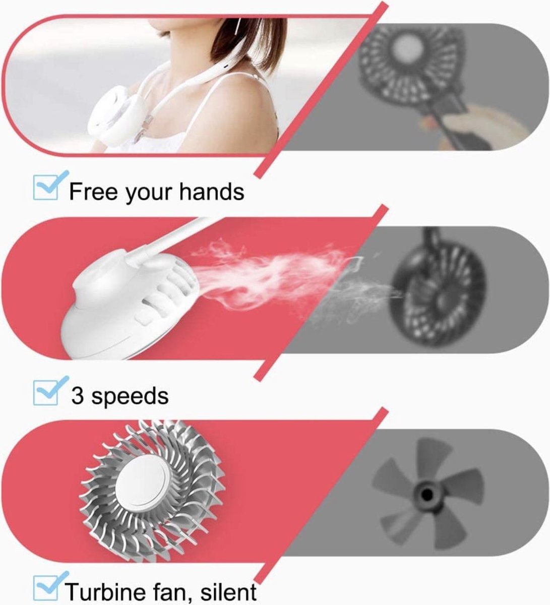 Bladloze ventilator - Krachtige USB Draagbare Ventilator | Mini ventilator | Tafel Ventilator | Draagbare Fan | Nek Fan | Nek Ventilator | Roze thumbnail 4