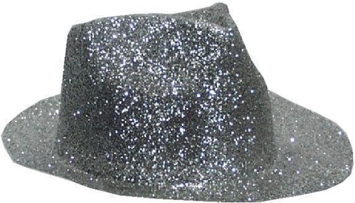 Borsalinohoed Plastic Glitter Zilver