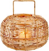 Lucy's Living Luxe lantaarn CIRCO Rattan - Ø 38 x 25 cm - kaarsenhouder – waxinelicht houder - windlicht - decoratie - naturel – tuindecoratie