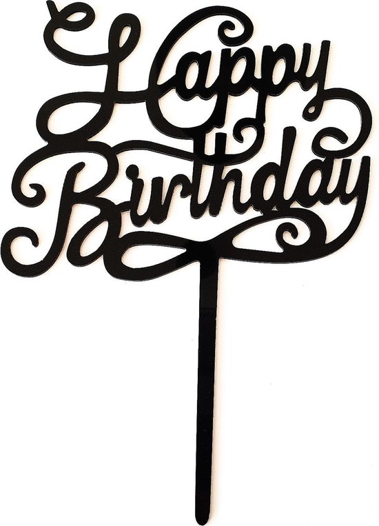 Cake topper joyeux anniversaire noir. Décoration de gâteaux anniversaire en  plastique