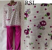Dames pyjama set met bloemenprint XXL 40-42 wit/donkerroze