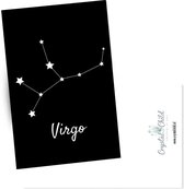 Maagd/Wenskaart Sterrenbeeld Maagd/Virgo met edelstenen set in organza zakje.