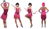 Funny Fashion - Glitter & Glamour Kostuum - Glitter Fancy Flapper Jurk Roze Vrouw - Roze - Maat 36-38 - Carnavalskleding - Verkleedkleding