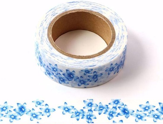 Washi tape - blauw bloemenpatroon | 15mm x 10m | bol.com