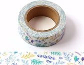 Washi tape - verschillende blauwe bloemen en planten | 15mm x 10m