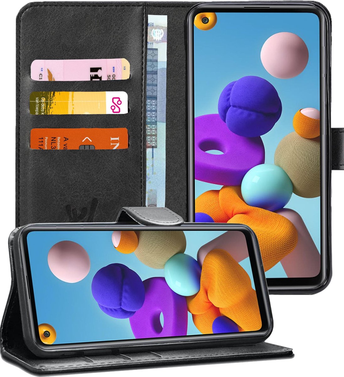 Hoesje geschikt voor Samsung Galaxy A21s - Book Case Kunstleer Pasjeshouder Zwart