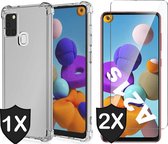 Samsung A21s Hoesje en 2x Samsung A21s Screenprotector - Samsung Galaxy A21s Hoesje Transparant Shock Proof Case + 2x Screen Protector Glas