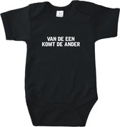 Rompertjes baby met tekst - Van de een komt de ander - Romper korte mouw zwart - Maat 74/80 - Kraam cadeau - Babygeschenk - Romper