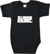 Rompertjes baby met tekst - Super rebel - Romper zwart - Maat 50/56