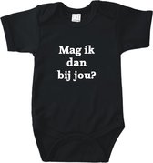 Rompertjes baby met tekst - Mag ik dan bij jou? - Romper zwart - Maat 74/80
