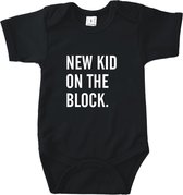 Rompertjes baby met tekst - New kid on the block - Romper zwart - Maat 62/68