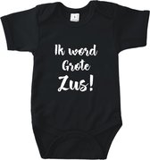 Rompertjes baby met tekst - Ik word grote zus - Romper zwart - Maat 62/68