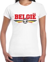 Belgie landen / voetbal t-shirt met wapen in de kleuren van de Belgische vlag - wit - dames - Belgie landen shirt / kleding - EK / WK / voetbal shirt XS