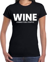 Wine connecting people drank fun t-shirt zwart voor dames M