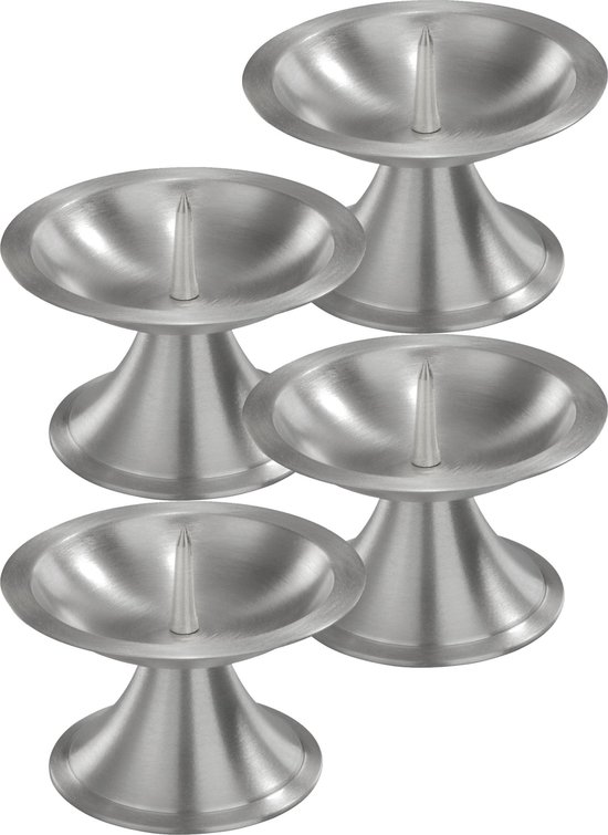 4x Luxe metalen kaarsenhouders zilver voor stompkaarsen van 7-8 cm - Stompkaarshouder -  Kaarshouder/kaarsen standaard - Kandelaar voor stompkaarsen - Woonaccessoires
