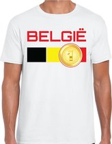 Belgie landen t-shirt met medaille en Belgische vlag - wit - heren -  Belgie landen shirt / kleding - EK / WK / Olympische spelen outfit S