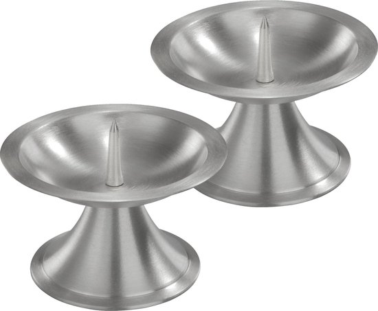2x Luxe metalen kaarsenhouders zilver voor stompkaarsen van 7-8 cm - Stompkaarshouder -  Kaarshouder/kaarsen standaard - Kandelaar voor stompkaarsen - Woonaccessoires