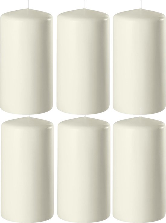 6x bougies cylindriques / bougies piliers blanc ivoire 6 x 15 cm 58 heures de combustion - Bougies inodores blanc ivoire - Décorations pour la maison