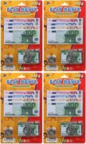 4x Speelgeld setjes euro met geldclip voor kinderen - Speelgoed - Speelgeld - Nepgeld - Geld setjes - Bank/winkeltje spelen