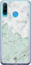 Huawei P30 Lite hoesje siliconen - Marmer mint mix | Huawei P30 Lite case | mint | TPU backcover transparant