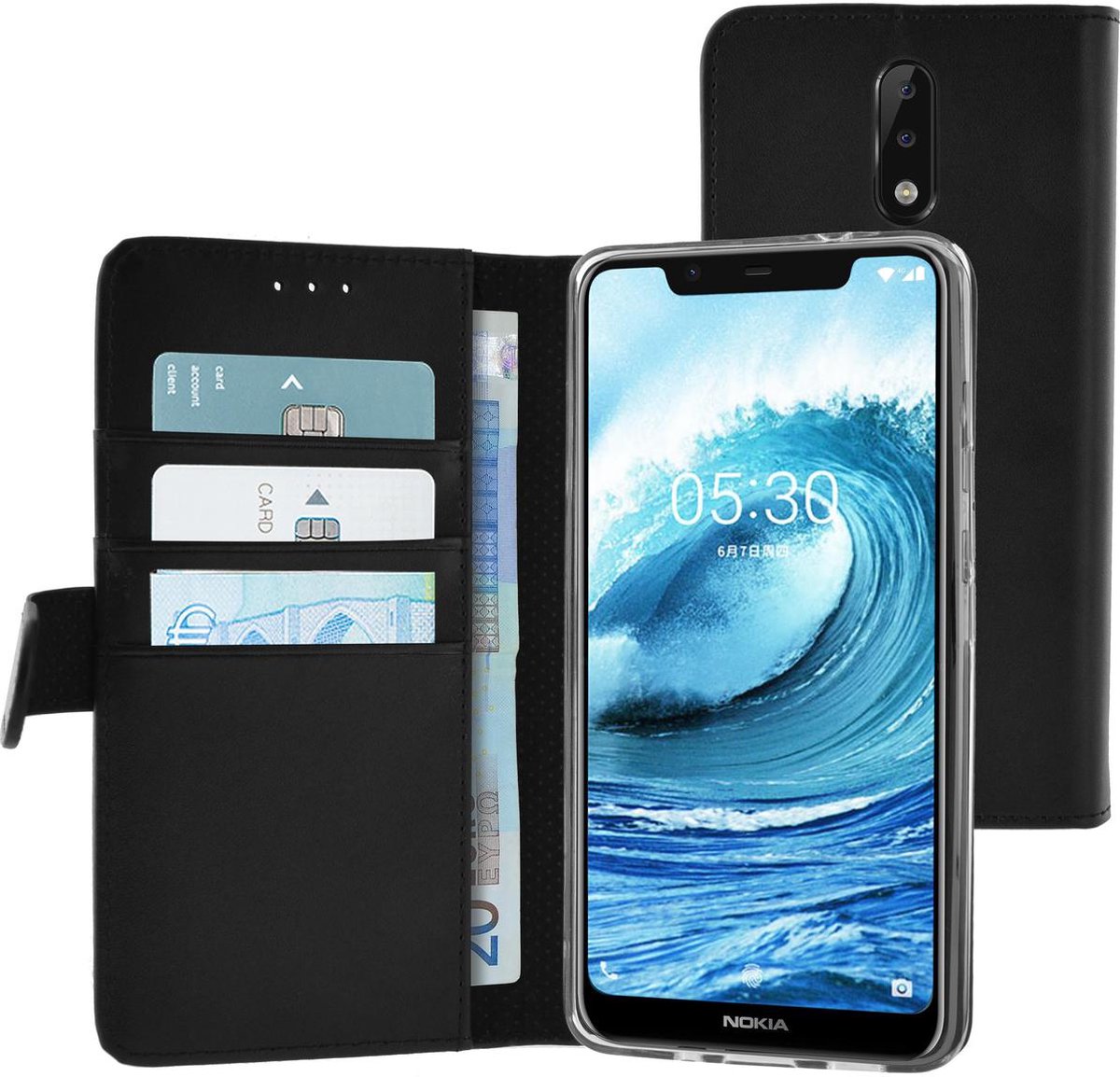 Azuri Nokia 5.1 Plus (2018) hoesje - Walletcase - Zwart
