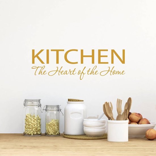 Muursticker Kitchen The Heart Of The Home - Goud - 80 x 27 cm - keuken alle