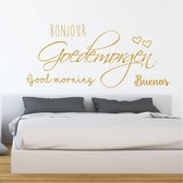 Slaapkamer Muursticker Bonjour Goedemorgen Good Morning Buenos -  Goud -  80 x 39 cm  -  nederlandse teksten  slaapkamer  alle - Muursticker4Sale