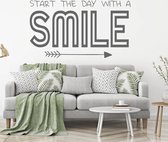 Muursticker Start The Day With A Smile -  Donkergrijs -  80 x 44 cm  -  slaapkamer  nederlandse teksten  woonkamer  engelse teksten  alle - Muursticker4Sale