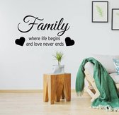 Muursticker Family Where Life Begins And Love Never Ends - Oranje - 120 x 60 cm - engelse teksten woonkamer