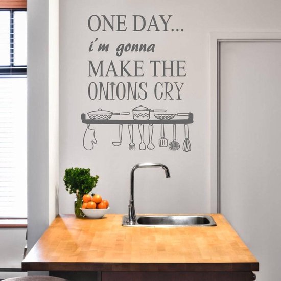 Foto: Muursticker onions cry donkergrijs 40 x 48 cm engelse teksten keuken