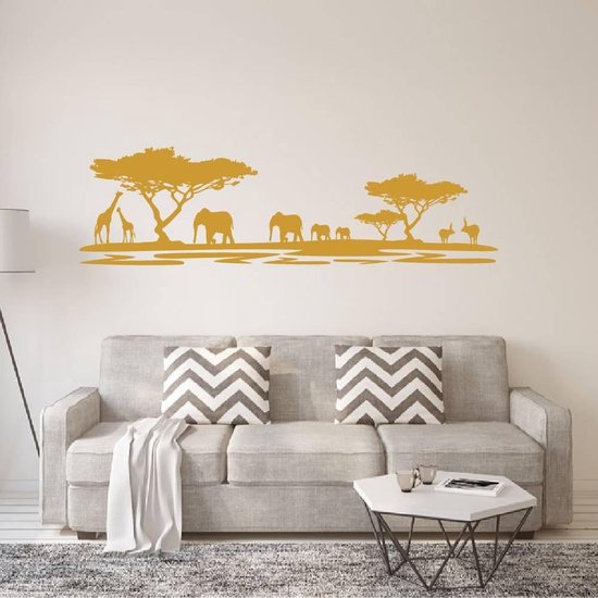 Muursticker Afrika Dieren - Goud - 80 x 23 cm - woonkamer slaapkamer alle