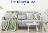 Muursticker Live Laugh Love Met Bloem - Donkerblauw - 80 x 15 cm - woonkamer slaapkamer engelse teksten