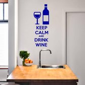Muursticker Keep Calm And Drink Wine - Donkerblauw - 48 x 120 cm - engelse teksten woonkamer keuken