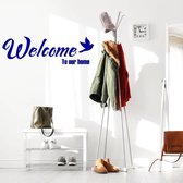 Muursticker Welcome To Our Home Met Vogel - Donkerblauw - 120 x 38 cm - engelse teksten woonkamer