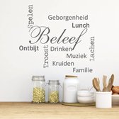 Muursticker Beleef Woorden - Donkergrijs - 60 x 50 cm - keuken nederlandse teksten