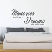 Muursticker Memories Dreams -  Donkergrijs -  80 x 36 cm  -  slaapkamer  engelse teksten  woonkamer  alle - Muursticker4Sale